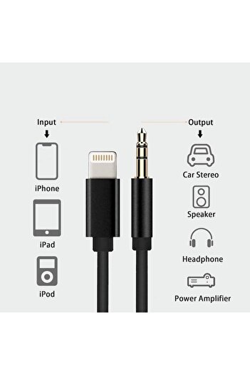 isag Auxiliary cable 1 meter with lightning and 3.5 mm jack compatible with iPhone 7, 8, X, Xr, X Max, 11