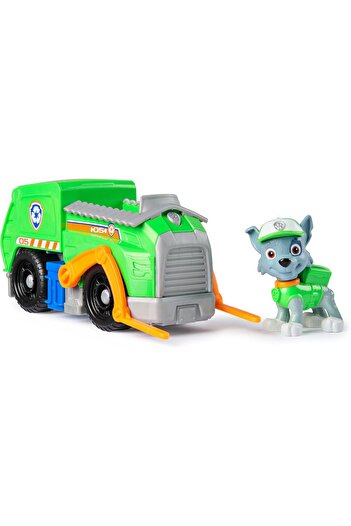 PAW PATROL , Recycling Truck with Rocky Toy Figure (Basic Vehicle, 2025), Toy for Children from 3 Yea