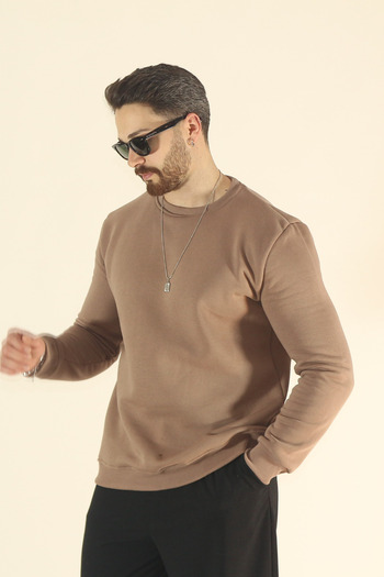 EydaMoon Men's Winter Soft Textured 3-Thread Sweatshirt - Regular Crew Neck