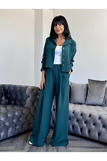 RAMONA BADESCU EXCLUSIVE Women's Suit with Short Jacket and Wide Pants