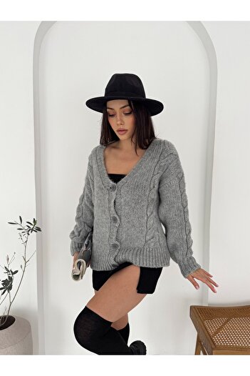 Dumy Nostalgia 4 Button V-Neck Women's Soft Cardigan