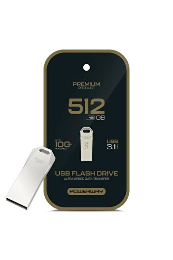 POWERWAY Premium 512 Gb 100Mb/S Ultra Fast USB 3.1 Metal Silver Flash Memory