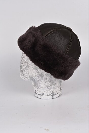 mercantoptan Genuine Leather Fur Kalpak Beret Hat Winter Unisex