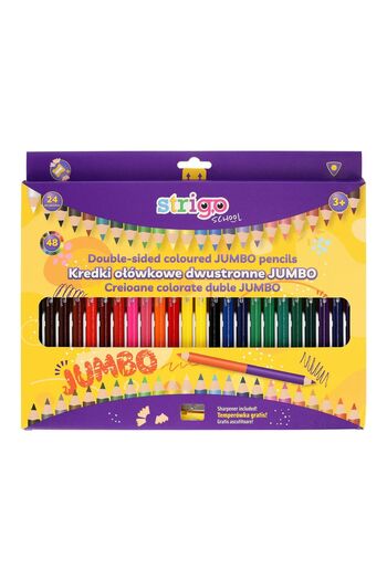 Strigo Jumbo double colored pencils, 24 pieces, 48 ​​colors, triangular, with sharpener SSC356