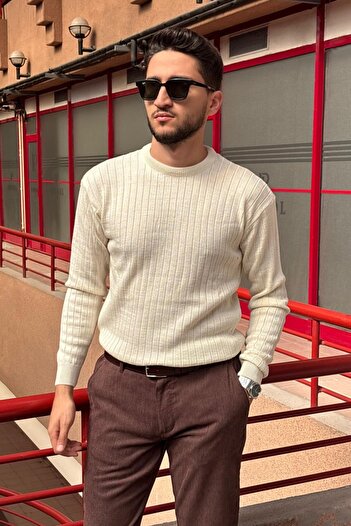 inpool Men'S, Crew Neck, Flexible Structure, Striped Pattern, Old Money Culture, Sweater Pltk15