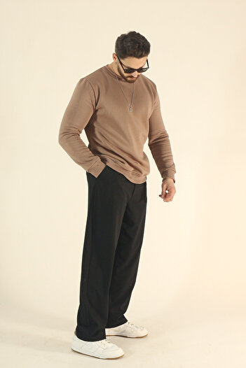 EydaMoon Men's Winter Soft Textured 3-Thread Sweatshirt - Regular Crew Neck