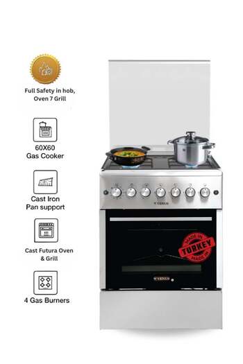 Venüs Venus 60x60 cm Stainless Steel Cooking Range | 4 Euro-Pool Gas Burners | Full Safety in Hob, Oven &