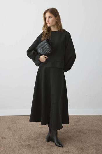 Hooopstore Balon Kol Scuba Black Skirt Suit