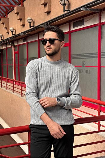 inpool Men'S, Crew Neck, Flexible Structure, Striped Pattern, Old Money Culture, Sweater Pltk15