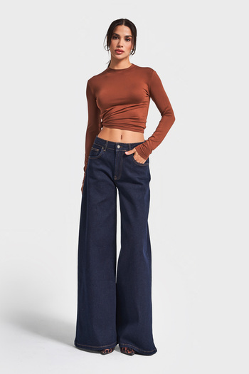 its basic Kadın İndigo Renk 7w5-50 Süper Palazzo Fit Esnek Elastan Kumaş Denim Jean