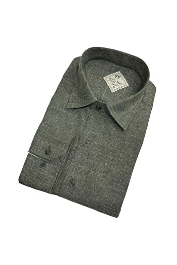 GÖMLEK GALERİSİ Classic Wide Cut Hidden Plaid Flannel Long Sleeve Men's Shirt