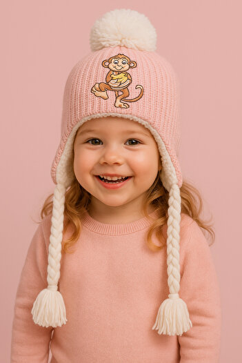 SİSTEM PELUŞ Children's Beret with Ear Covers and Soft Fur Inside