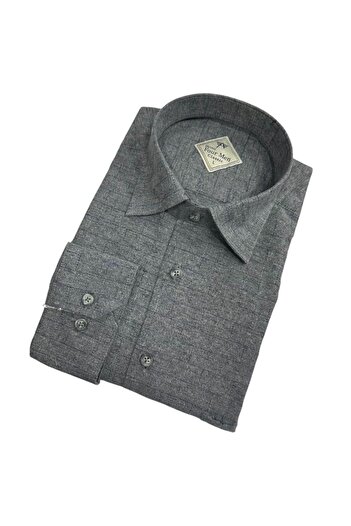 GÖMLEK GALERİSİ Classic Wide Cut Self Plaid Flannel Long Sleeve Men's Shirt