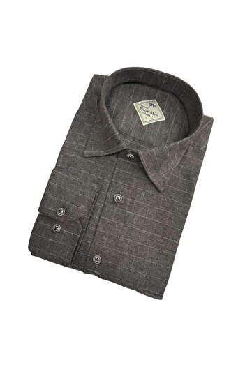 GÖMLEK GALERİSİ Classic Wide Cut Hidden Plaid Flannel Long Sleeve Men's Shirt