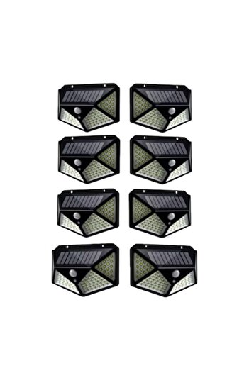 K KATHODE Set of 8 Solar-Powered Wall Lamps with Dusk, Motion & Light Sensors, 3 Brightness Levels, 114 LEDs -