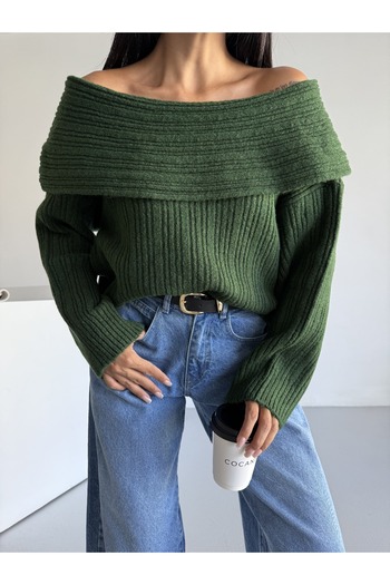 Serenay Atelier Madonna Collar Comfortable Fit Ribbed Women's Knitwear Sweater