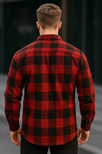 COMBİNE MİCHAİL Men's Basic Thick Oversize Burgundy Shirt