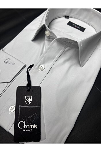 Chamis Easy-Iron Slimfit Silver Gray Poplin Classic Collar Shirt
