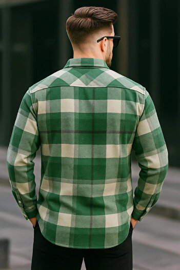 COMBİNE MİCHAİL Men's Basic Thick Oversize Green Shirt