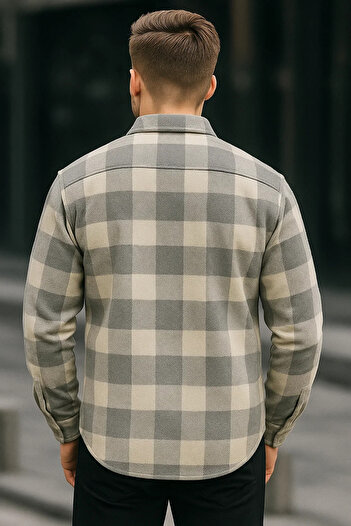 COMBİNE MİCHAİL Men's Basic Thick Oversize Gray Shirt