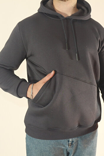 EydaMoon Men's Basic Winter Fleece-Lined Sweatshirt - Regular Side Pocket Hoodie