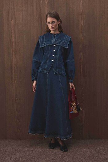 Hooopstore Fusta albastră din denim cu decupaje