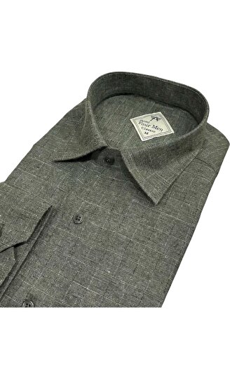 GÖMLEK GALERİSİ Classic Wide Cut Hidden Plaid Flannel Long Sleeve Men's Shirt