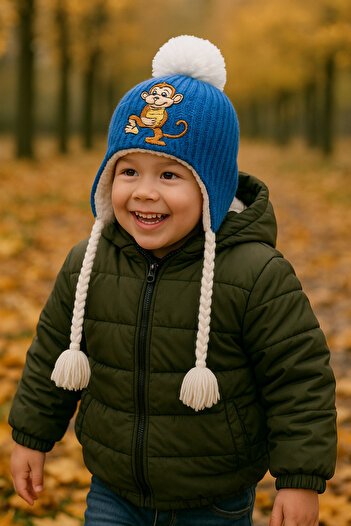 SİSTEM PELUŞ Children's Beret with Ear Covers and Soft Fur Inside