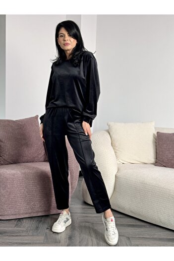RAMONA BADESCU EXCLUSIVE Women's velvet velour tracksuit - loose blouse and tapered pants
