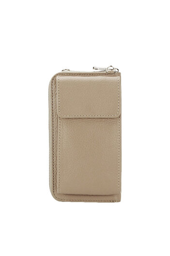 MADE İN ITALY Genuine leather wallet and phone case B-8971 07 Dark beige