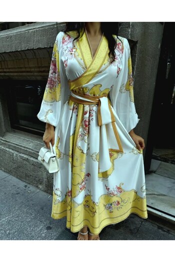 suphias Atlas & Chiffon Fabric Lined Belted Dress