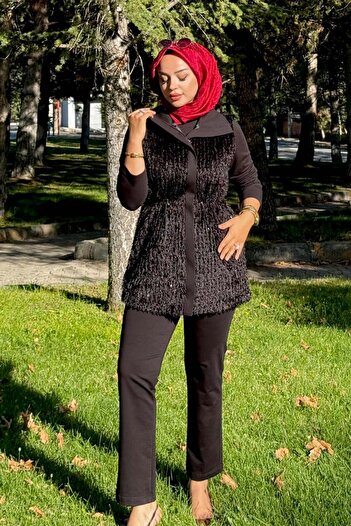 Lale Butik Sequin Vest 3-Piece Set 25102 Black