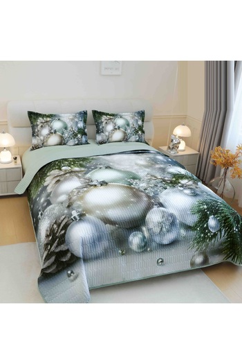 CHIRASO CHIRASO Duvet Cover Set, 220x240cm, 3D Christmas Theme, Double Bed, 2 Pillowcases, Globes
