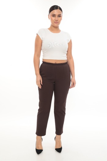 Butik Women's Plus Size Stretch Fabric Ankle Length Elastic Waist Fabric Pants with Pockets