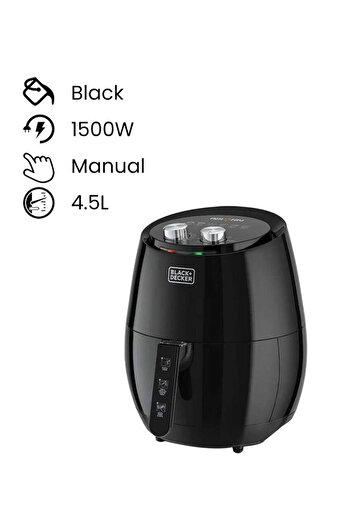 Black&Decker Air Fryer with 1.3KG, Anti Stick, with Rapid Air Convection Technology - 4.5 L 1500 W AF350-B5 Black