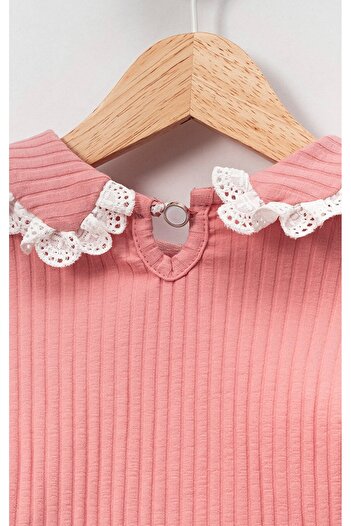 Overdo Ribbed Baby Collar Cotton Long Sleeve Girls' Sweatshirt