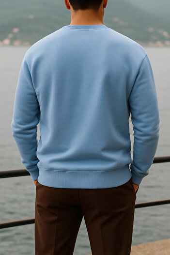 COMBİNE MİCHAİL Men's Crew Neck Casual Baby Blue Sweater