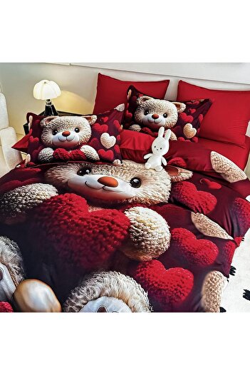 JOJO HOME 5D bedding, digital print, 6 pieces, fitted sheet, Teddy bear with heart