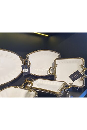 ROY KING Royking 7 (Seven) Piece Antique Gold Serving Presentation Set