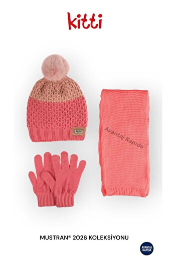 Mustran Kitti 9–15 Years Old Children's Beret Scarf Gloves 3-Piece Winter Set |   Polar Fleece Lined Knitwear Knit |   New Season 2026