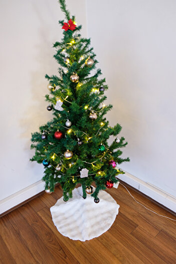 aymira home Plush White Christmas Pine Tree Six-Foot Cover Washable Fabric with Ribbon 70 cm