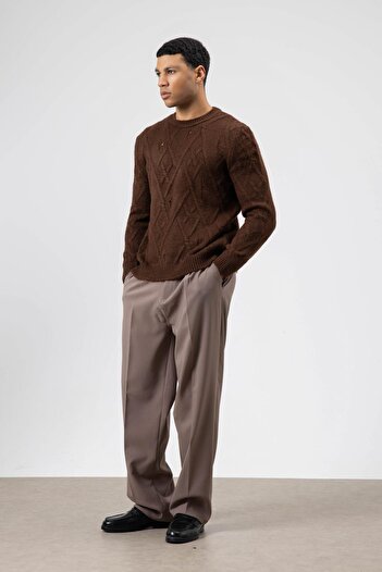 VAMOSCLO Oversize Patterned Knitwear Sweater Brown