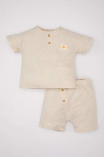 DeFacto Baby Boy 2-Piece Set Linen Short Sleeve T-Shirt Shorts (24 Sm)