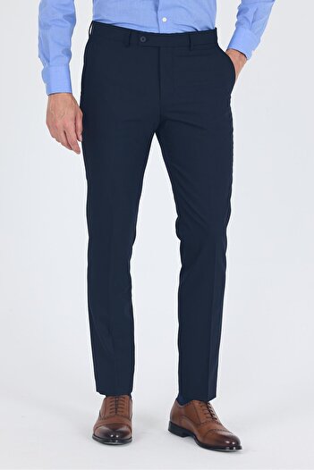 İmza Navy Blue Flexible Slim Fit Classic Trousers with Side Pockets 1003250013