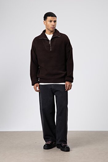 VAMOSCLO Half Zipper Knitwear Sweater Light Brown