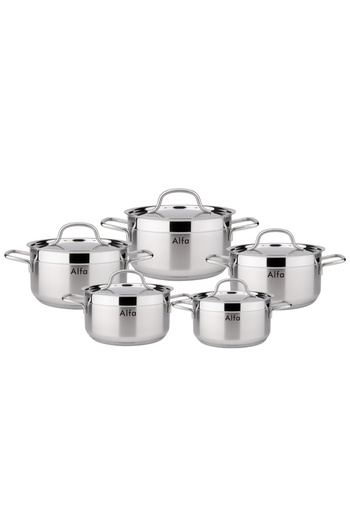 Alfa 10-Piece Stainless Steel Cookware Set with Lids – Premium Durable Casserole Pots