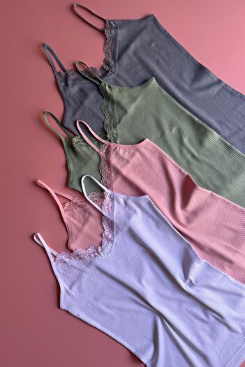 VicTroy Lace Touch |   4-Pack Lace Strap Ribbed Cotton Women's Tank Top 64E21