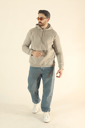 INFLUYENTE Men's Basic Winter Soft Textured Sweatshirt - Regular Custom Pocket Hoodie