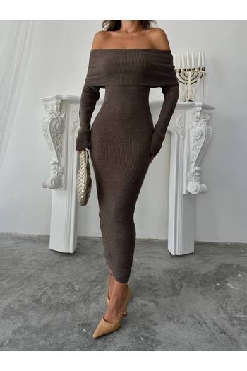 ollo fashion MADONNA YAKA TRİKO ELBİSE RENK SEÇENEĞİYLE