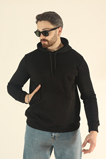 INFLUYENTE Men's Basic Winter Soft Textured Sweatshirt - Regular Custom Pocket Hoodie